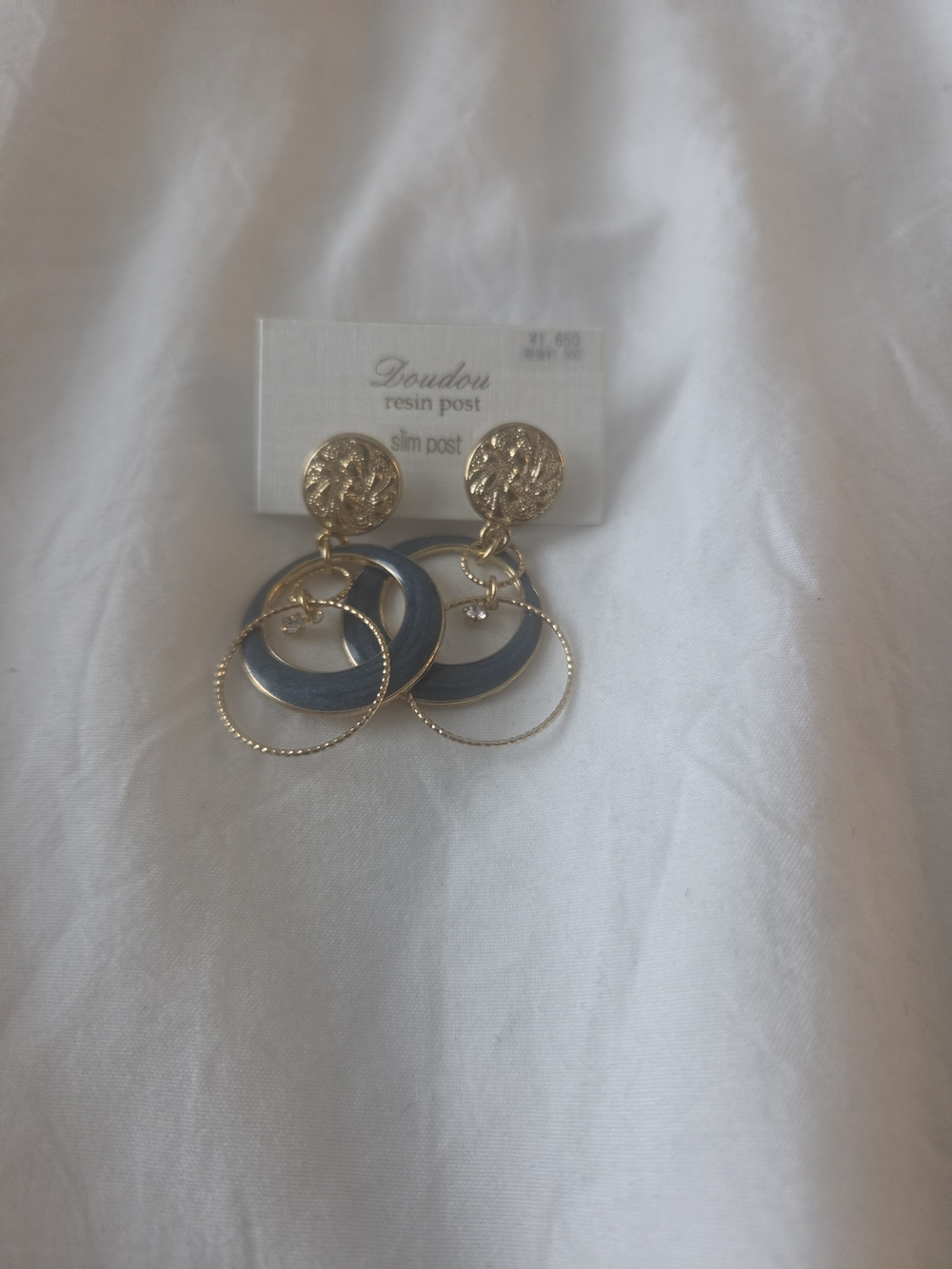 Blue Resin & Gold Hoop Drop Earrings